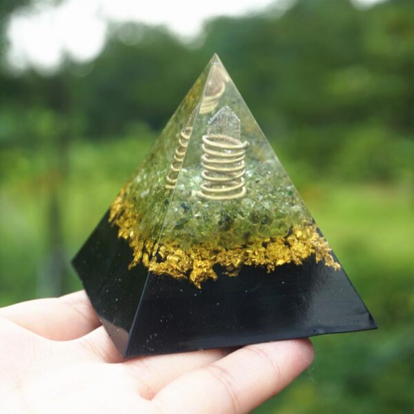 Shungite and Peridot crystal orgonite pyramid