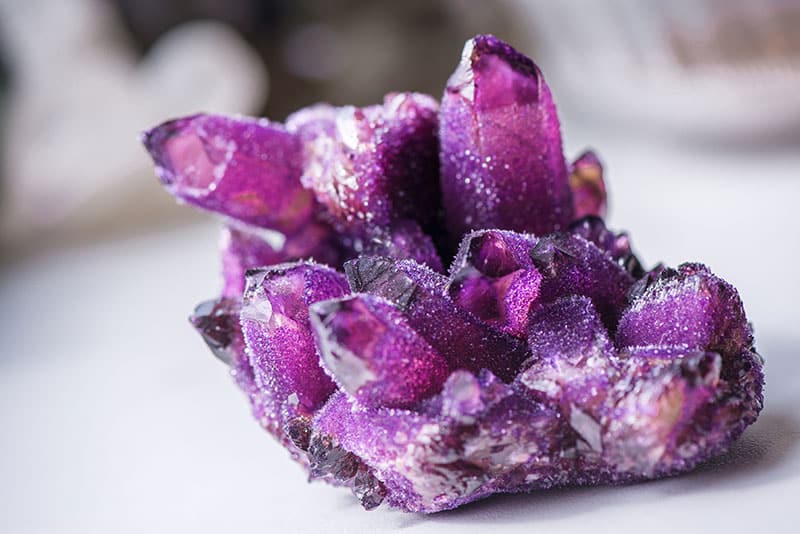 A purple spirit quartz crystal cluster.