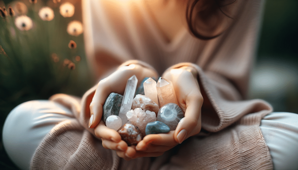 Woman offering stones for new beginnings and their benefits.