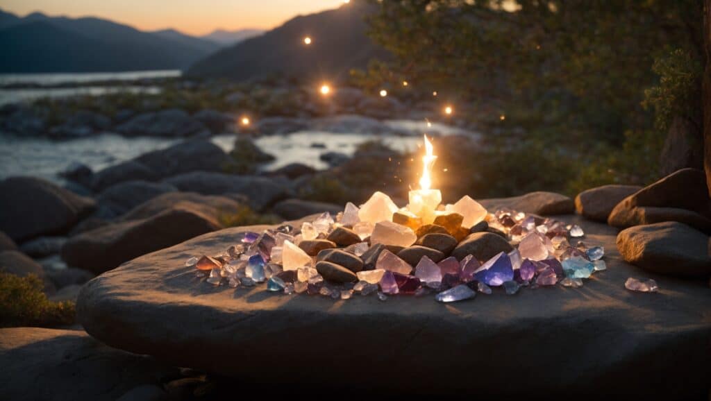 Cleansing crystals in the last moments of the setting sun.