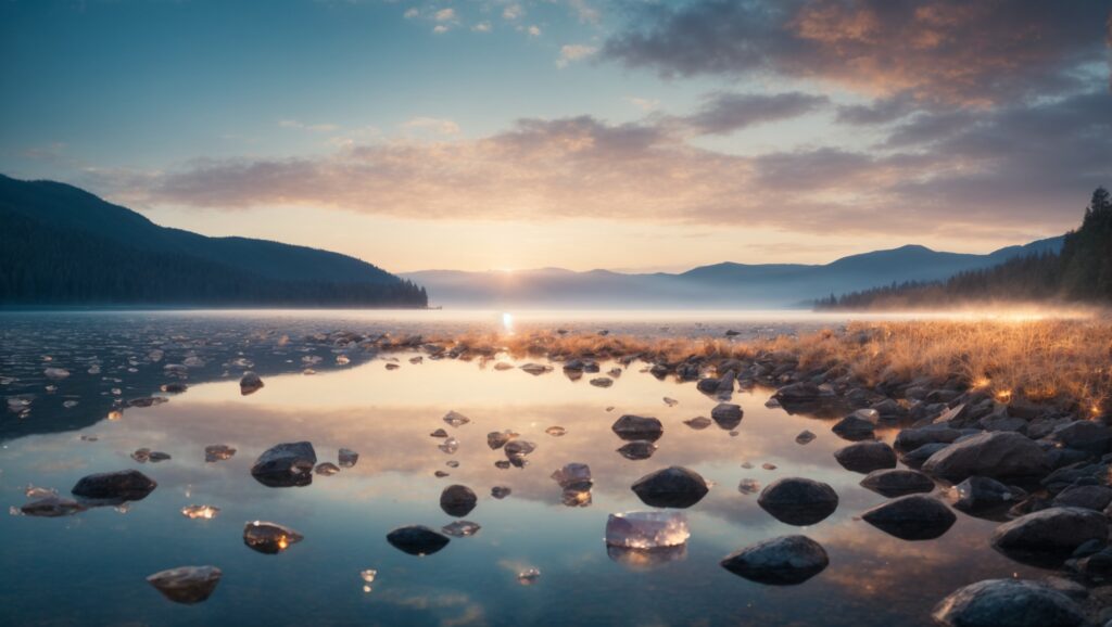 Using crystals for inner-reflection and the metaphor of the water reflecting the sky.