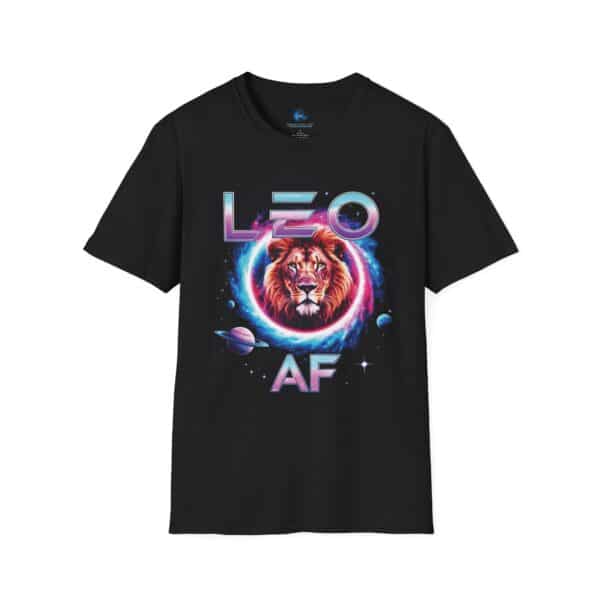 Leo AF t-shirt featuring a lion with galaxy.